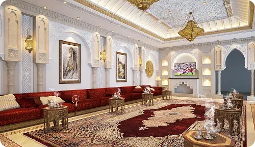 Luxurious Arabic-style living room featuring ornate decor