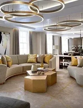 Luxurious living room featuring a curved sofa