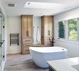 Modern bathroom featuring a freestanding tub
