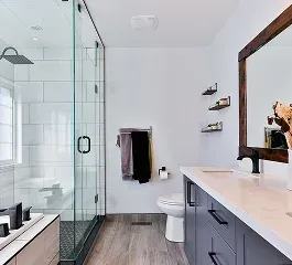 Modern bathroom featuring a glass shower