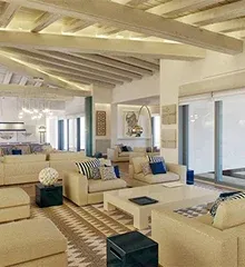 Modern living room with beige sofa
